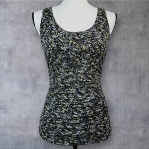 Halogen Ruched Tank Top Womens Sz S Petite Black Yellow Wool‎ Blend Scoop Neck